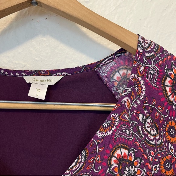 Garnet Hill Purple Floral Dress 3/4 Sleeve 10 - Picture 5 of 8